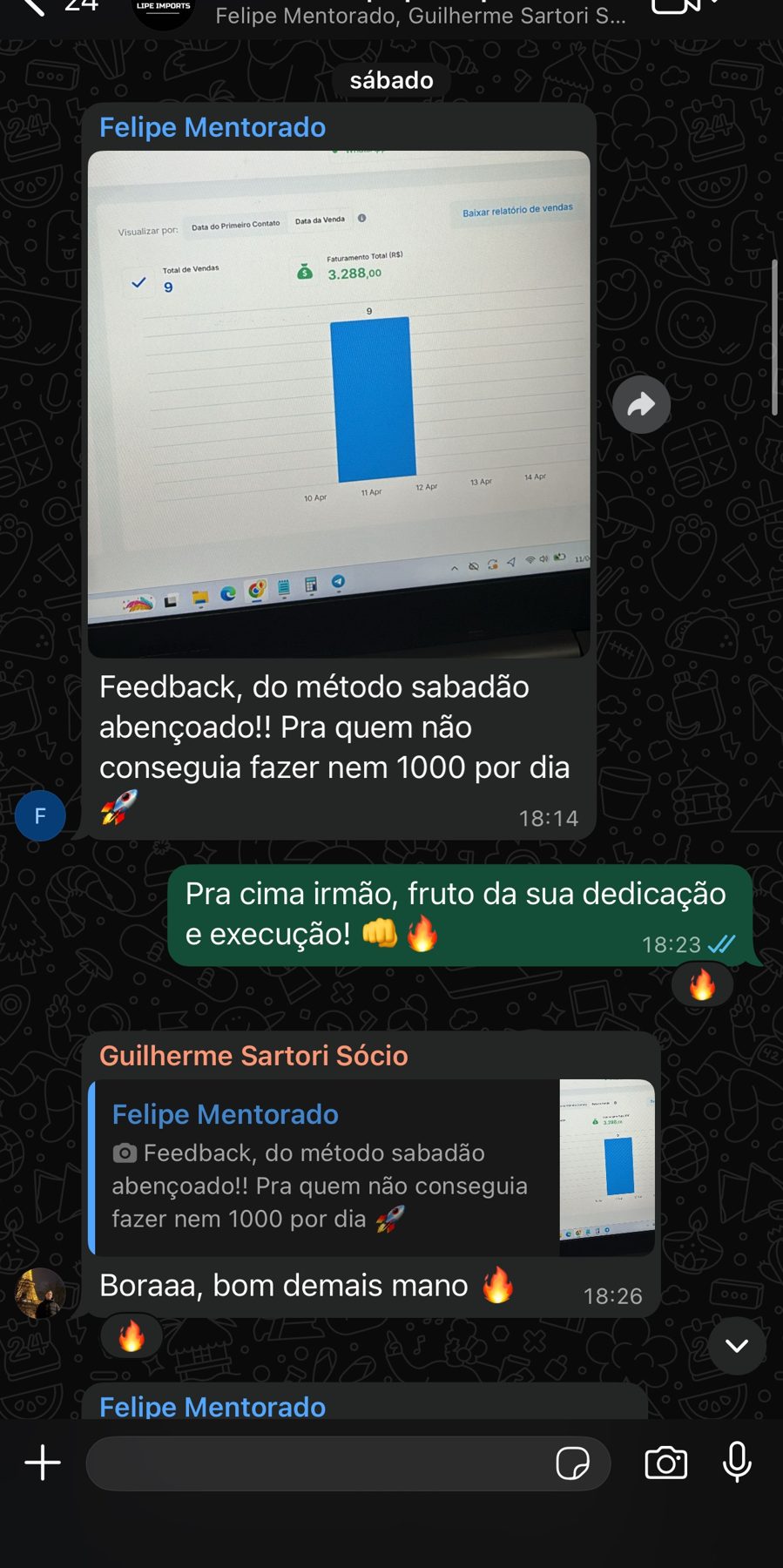 Print: R$ 3.288 num sábado, @lipe_imports__