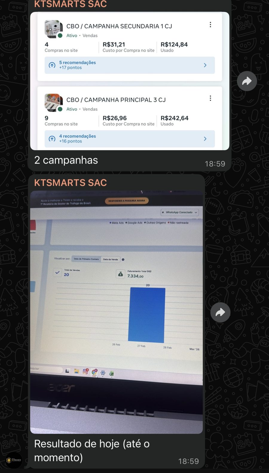 Print: R$ 7.334 em 1 dia, @ktsmartsam